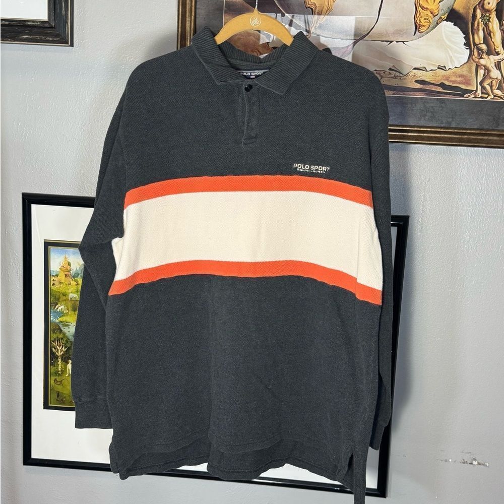 Vintage Polo by Ralph Lauren Men's Dark Gray Rugby